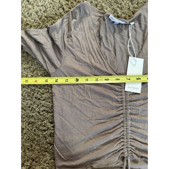 NWT Womens Baby Tee Long Sleeve Ribbed Scrunched Front Tie V-Neck Y2k 90s MEDIUM - Picture 9 of 9